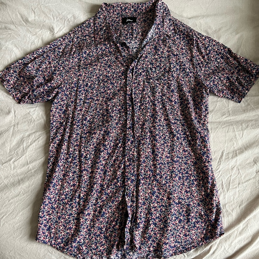 Mens printed floral button up
